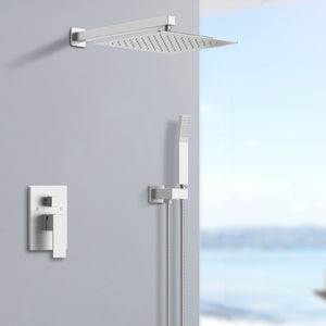 English Elm Shower System Wall-Mounted Combo With 10" Rainfall Head & Handheld Wand - Brushed Nickel Finish T3177P269098-GIGA