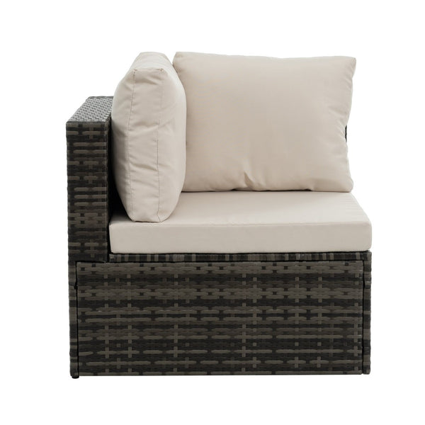 English Elm Patio 6-Piece Pe Wicker Furniture Set With Glass Coffee Table – Stylish Outdoor Seating For Relaxation W1703S00025-GIGA