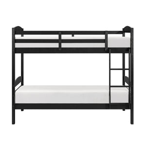 English Elm Twin Twin-over-Twin Bunk Bed with Guard Rails and Ladder, Wood-Engineered Frame, Space-Saving Dorm Style Black 84 L x 20 W x 9.5 H B011P362597