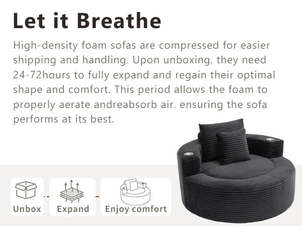 English Elm Round Cloud Sectional Sofa Bed with Memory Foam Cushions for Studio Living Spaces Black W3224P444284