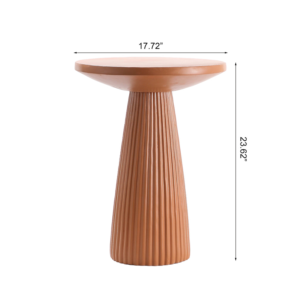English Elm Light Coffee Fluted Pedestal Round Accent Table Magnesium Oxide Sculptural Side W5351P463095