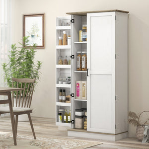 English Elm Homcom 70" Tall Kitchen Pantry Cabinet - Modern Cream White Storage With Adjustable Shelves & Spice Racks W2225P249926