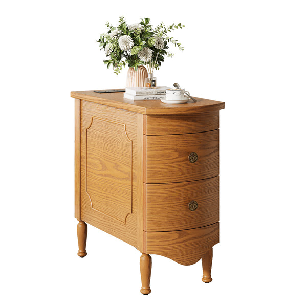 English Elm Vividwood Vintage 2 Drawer End Table with Built in Charging Station for Bedroom T5618P450771
