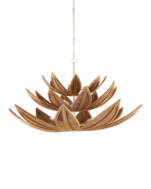 Currey & Company Cubana Two-tier Chandelier - Hand-crafted Rattan Leaves With Warm Glow, Adjustable Height, Elegant Design Natural Rattan ,Wrought Iron 9000-1299-currey-company