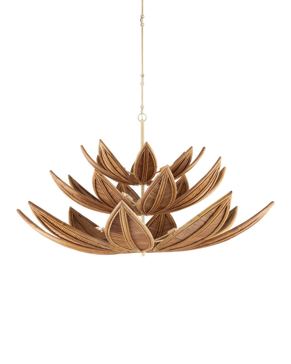 Currey & Company Cubana Two-tier Chandelier - Hand-crafted Rattan Leaves With Warm Glow, Adjustable Height, Elegant Design Natural Rattan ,Wrought Iron 9000-1299-currey-company