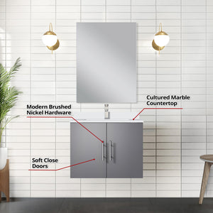 English Elm Dark Grey Single Bath Vanity Set With Cultured Marble Countertop, Mirror & Chrome Faucet Included B2731S01297