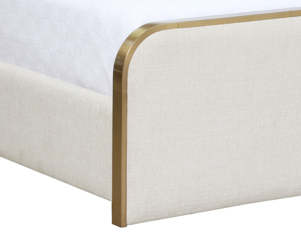 Sunpan Tometi Bed - Sleek Modern Design with Curved Upholstered Headboard and Brushed Gold Accents King