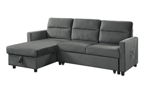 English Elm Iride Velvet Sleeper Sectional with Reversible Storage Chaise for Compact Living Rooms Dark Gray B2749S00118