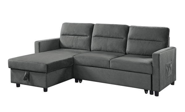 English Elm Iride Velvet Sleeper Sectional with Reversible Storage Chaise for Compact Living Rooms Dark Gray B2749S00118