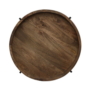 English Elm Round Mango Wood Tray Top End Table with Foldable Iron Legs for Living Room 68815.00