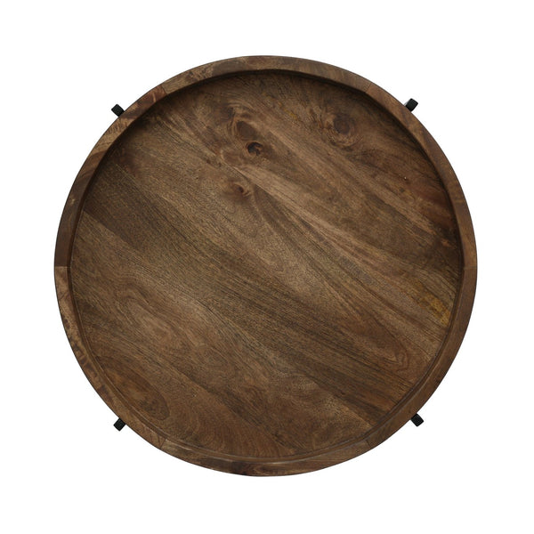 English Elm Round Mango Wood Tray Top End Table with Foldable Iron Legs for Living Room 68815.00