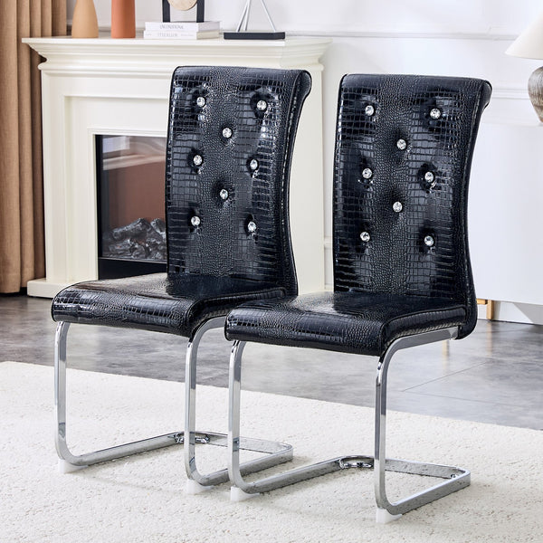 English Elm Luxury Pu Upholstered Dining Chair Set of 4 with Channel Stitching and Metal Legs Black W1512P491880
