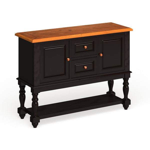 English Elm Black Antique Oak Solid Wood Server with Turned Legs for Farmhouse Dining Rooms B2741P491057