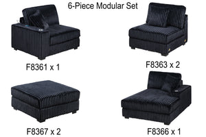 English Elm Contemporary Modular U-shaped Sectional with Corduroy Fabric Usb Port and Cup Holders B011S02235