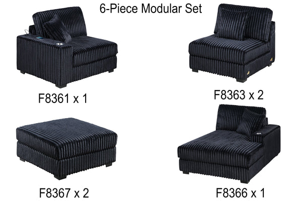 English Elm Contemporary Modular U-shaped Sectional with Corduroy Fabric Usb Port and Cup Holders B011S02235