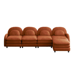 English Elm Teddy Fleece Curved Modular Sectional Sofa with Ottoman Four Seat Cloud Comfort Orange W5656S00103