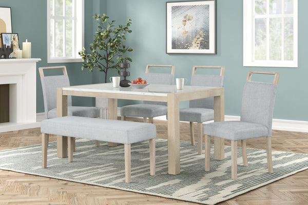 English Elm Contemporary Gray Upholstered Dining Bench with Tapered Legs for Modern Spaces B011P427920