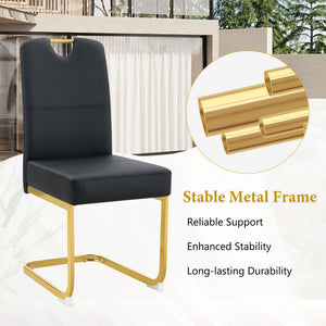 English Elm Modern Cantilever Gold Frame Pu Leather Dining Chairs Glam Set of Four Black W3875P372986