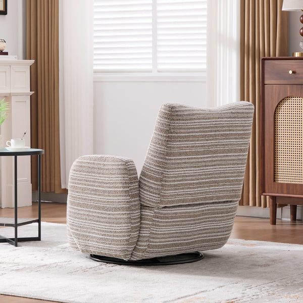 English Elm Modern Boucle 360° Swivel Leisure Chair with High‑Resilience Sponge, Supportive Curve, 550lb Capacity khaki W395P355481