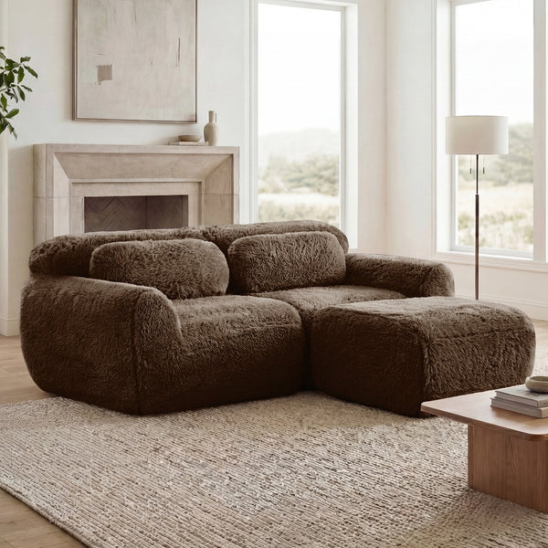 English Elm L-shaped Plush Sectional Sofa Boneless Cloud Comfort Floor Lounge with Chaise for Bedroom Chocolate W714S01538