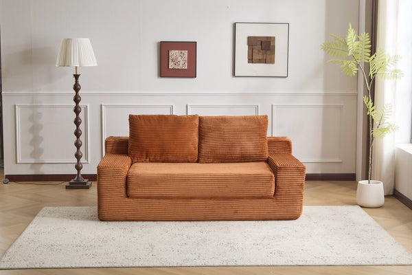 English Elm Loveseat Corduroy Bean Bag Sofa Bed with Memory Foam, Reversible Cushions, Plush Bolsters, No Assembly Required Orange W3723P346937
