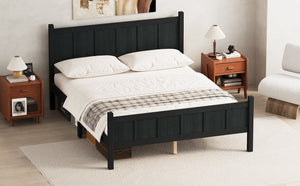 English Elm Queen Platform Bed Shaker Farmhouse Style with Vertical Slat Headboard and Wood Grain Finish Black N733P422480E