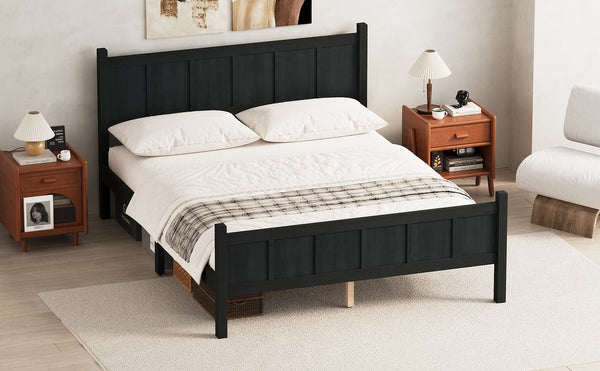 English Elm Queen Platform Bed Shaker Farmhouse Style with Vertical Slat Headboard and Wood Grain Finish Black N733P422480E