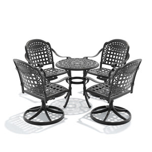 English Elm 5-piece Outdoor Cast Aluminum Bistro Set with Ornate Swivel Chairs and Round Patio Table W1710S00683