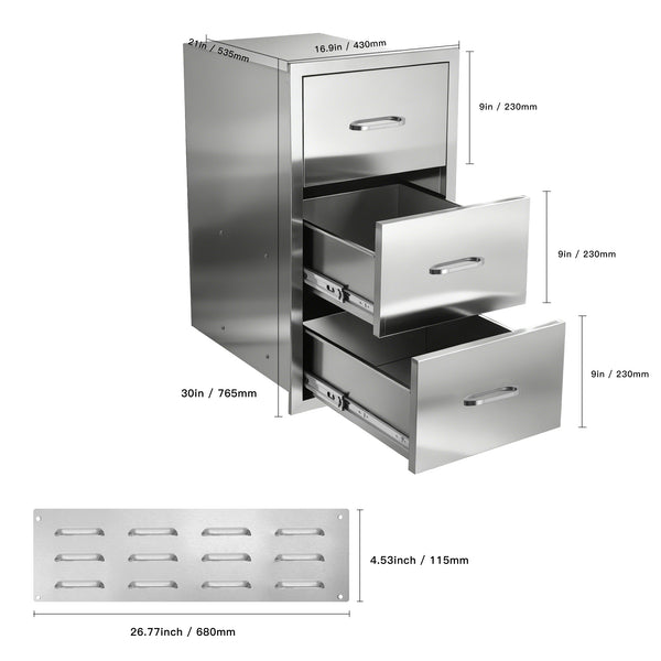 English Elm Stainless Steel Kitchen Organizer with Drawers and Built in Paper Towel Dispenser W5006P397549