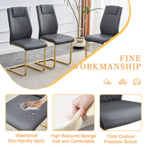 English Elm Table and Chair Set Marble Tempered Glass Top Gold Sculptural Legs Four Pu Seats Black+Gold,Dark Gray W1151S03296