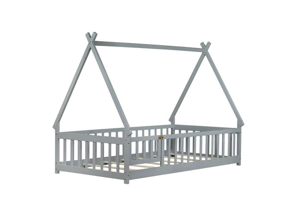 English Elm Twin Teepee Floor Bed With Guardrails And Slats - Cozy, Durable Design For Imaginative Kids' Rooms W504P345780-GIGA