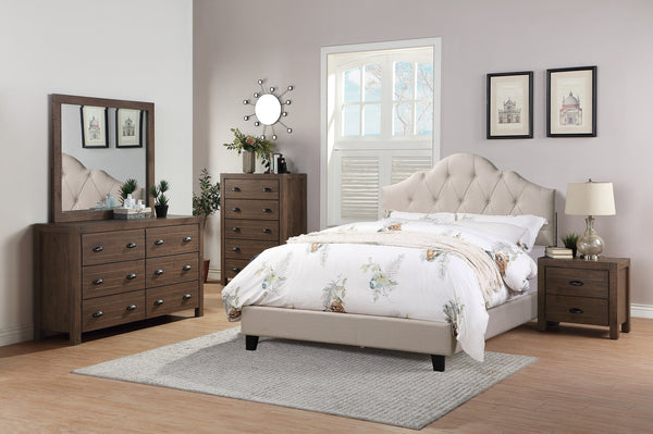 English Elm Contemporary Upholstered Queen Bed with Tufted Arched Headboard, Adjustable Height, Linen-Like Fabric Light Brown 62 L x 34 W x 7 H B011S01432