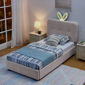 English Elm Twin Kids Boucle Upholstered Bed Rabbit Ear Headboard Led Lighting Four Storage Drawers Pink W1413P384920