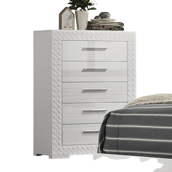 English Elm Modern Whitby Chest Glossy White 4-Drawer Bedroom Dresser with Chrome Handles, Felt-Lined Drawers, Wooden Legs – Stylish Durable Storage B2741P370863