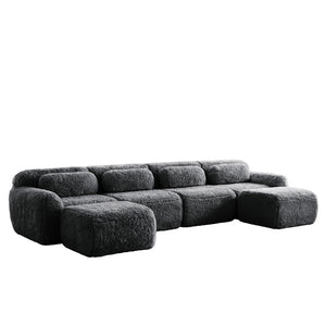 English Elm U-shaped Modular Sectional Sofa with Plush Fabric and High Resilience Foam for Living Rooms Dark Grey W714S01555