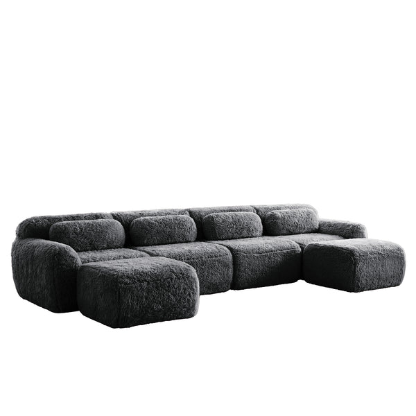 English Elm U-shaped Modular Sectional Sofa with Plush Fabric and High Resilience Foam for Living Rooms Dark Grey W714S01555