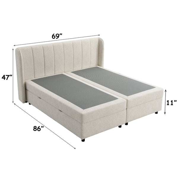 English Elm Adonia Queen Storage Bed Beige Chenille Upholstered Padded Headboard Footboard B2756S00010