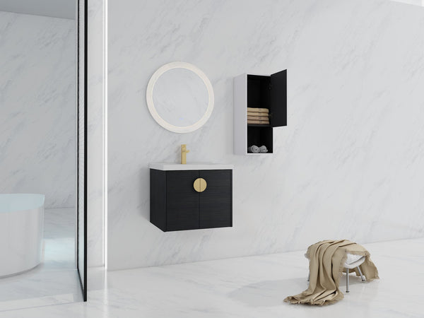 English Elm 24" Wall-Mounted Bathroom Vanity With Ceramic Sink & Side Cabinet - Soft Close Doors, Stylish Storage W999S00328