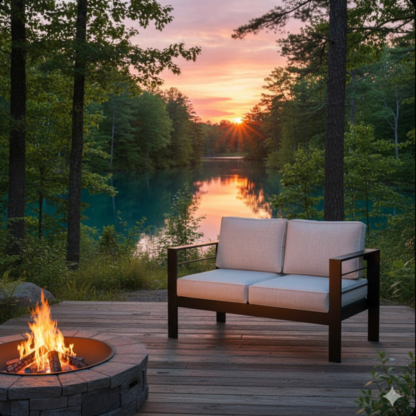 English Elm 50" Cast Aluminum Outdoor Loveseat with Uv Resistant Olefin Cushions for Patio Decks Black+ Gray B082P454973