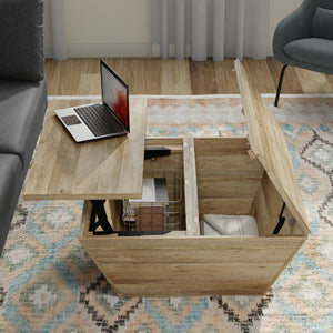 English Elm Abba Solid Mango Wood Lift Top Coffee Table with Dual Hidden Storage Compartments Natural B136P429093