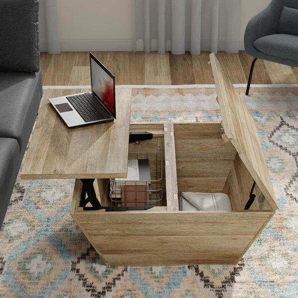 English Elm Abba Solid Mango Wood Lift Top Coffee Table with Dual Hidden Storage Compartments Natural B136P429093
