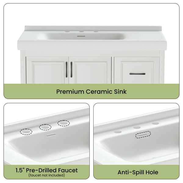 English Elm Sinks 36" Rectangular Porcelain Bathroom Sink White 36x20 Modern Countertop Basin Durable Ceramic W1162P199803