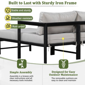 English Elm U_style Outdoor L-shaped Sectional Iron Frame Patio Sofa with Thick Foam Cushions Gray WY000480AAE