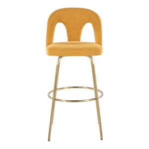 English Elm Fixed-height Swivel Barstools with Gold Footrest Black Frame White Upholstery Set B202S01872