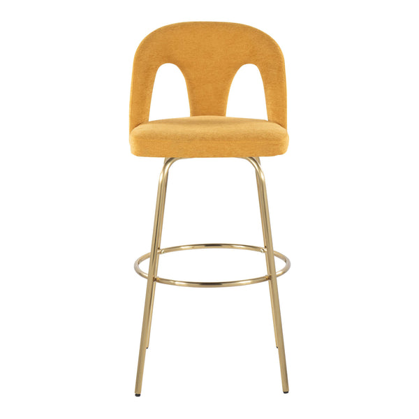English Elm Fixed-height Swivel Barstools with Gold Footrest Black Frame White Upholstery Set B202S01872