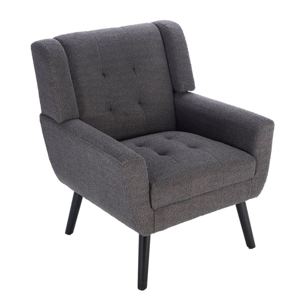 English Elm Modern Pu Leather Ergonomic Accent Chair with Padded Arms and Matte Black Legs Grey W676P172469