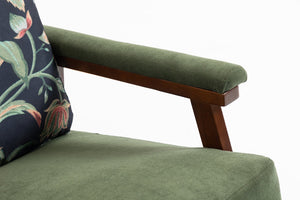 English Elm Mid Century Modern Rocking Chair Solid Wood Frame Upholstered Seat with Lumbar Cushion Antique Green W2530P419005