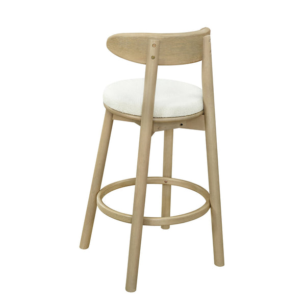 English Elm Christopher Knight Home® - Round Chunky Cushion Bar Stool with Curved Ergonomic Back, Solid Rubberwood Frame, Durable Comfort Beige,Natural Ash N771P346003A