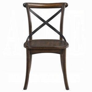 English Elm Dark Dark Oak Veneer Side Chairs Set of 2 with X-Metal Backrest Flared Legs Mid-Century Charm 35"H B2741P327428