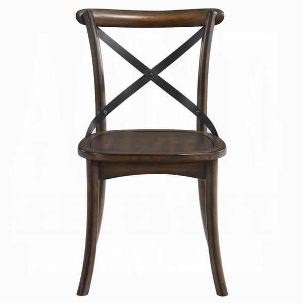 English Elm Dark Dark Oak Veneer Side Chairs Set of 2 with X-Metal Backrest Flared Legs Mid-Century Charm 35"H B2741P327428